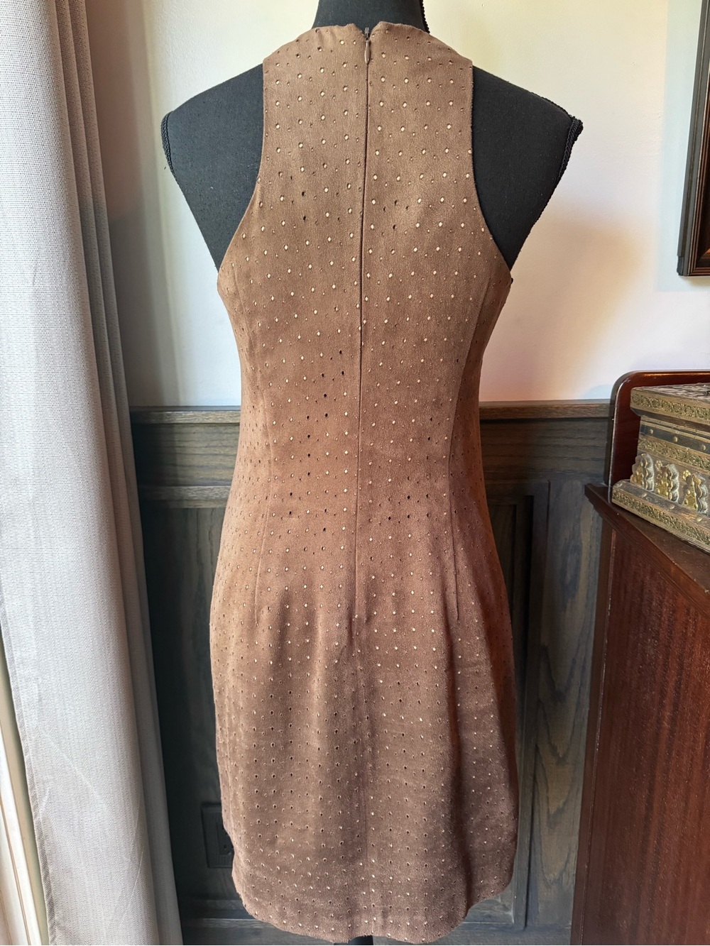 Laundry By Shelli Segal Vintage  Brown Faux Suede Dress 90s Sz 6 - Picture 5 of 10